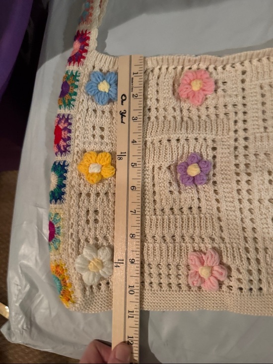 Crochet Floral Bucket Bag with Colorful Granny Square Strap - Picture 3 of 3